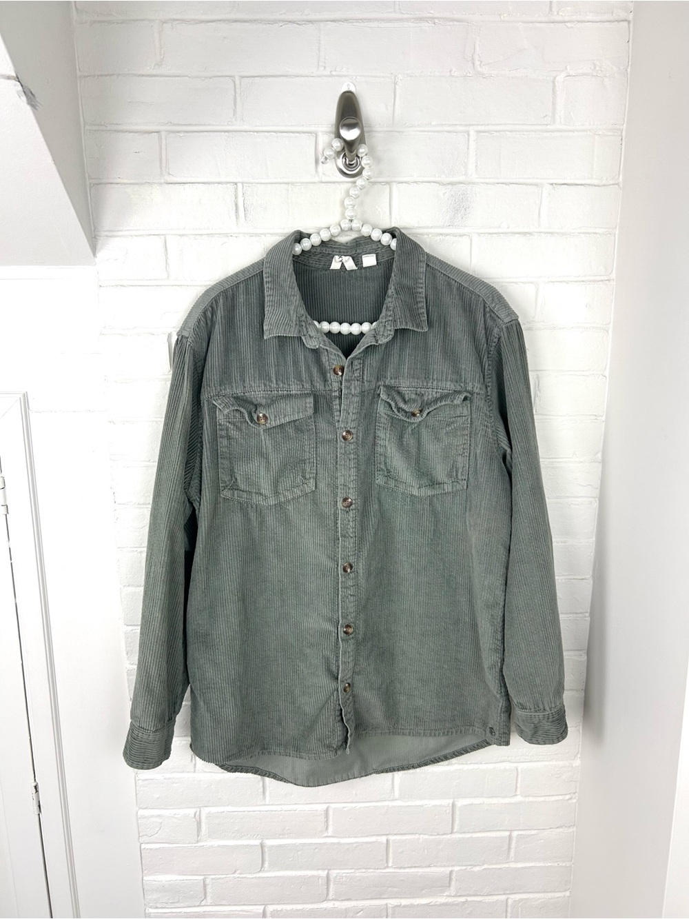 Roxy Green Ribbed Corduroy Oversized Button Down Shirt Size M